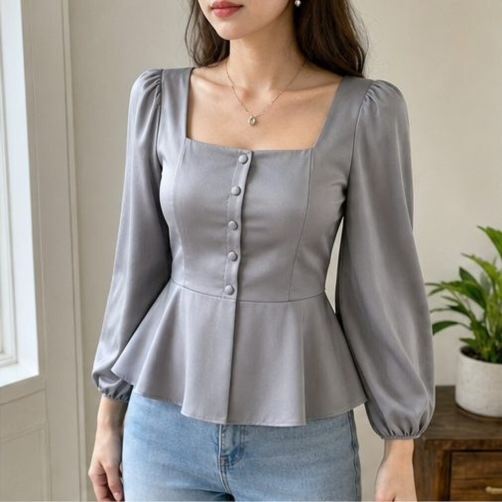 Gray Button Blouse - Picture 2 of 6